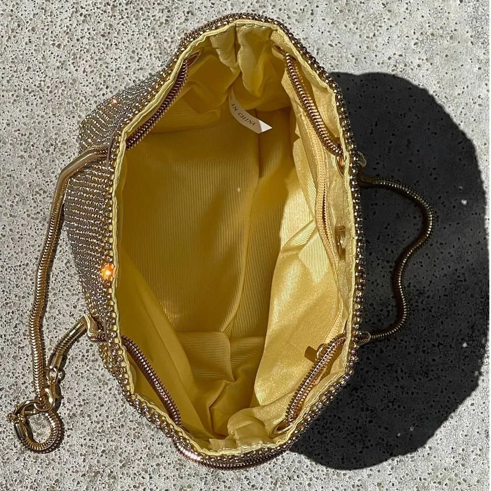 Gold Mesh Bling Formal Hobo Glitz Bag Earring Necklace Bracelet Set